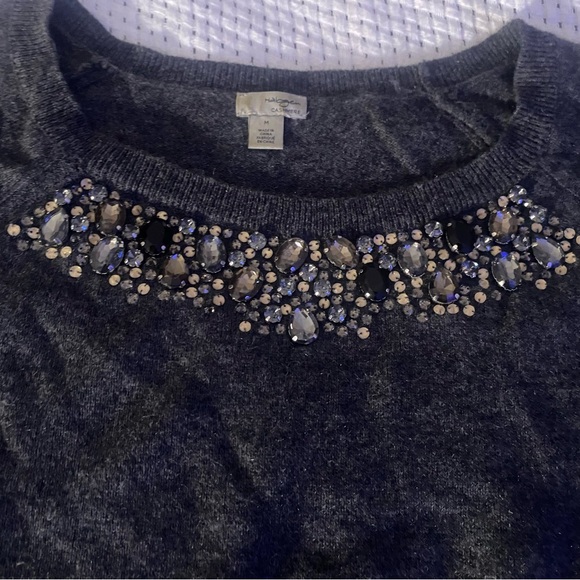 Halogen 100% Cashmere Women’s Size Medium Gray Grey Crew Neck Sweater Jewel M - Picture 2 of 5